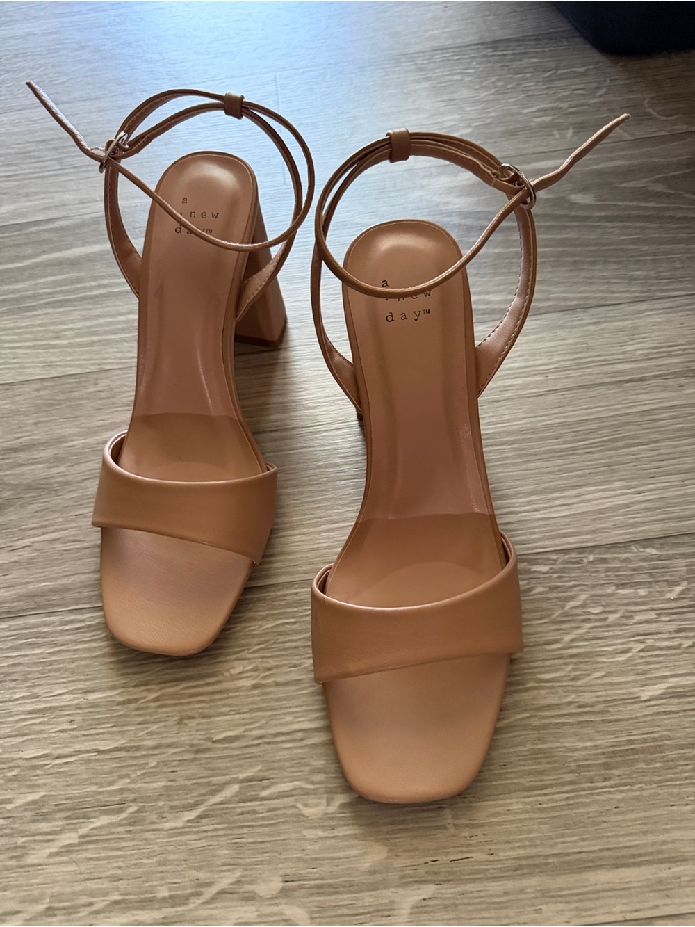 a new day Tan Ankle-Strap Block Heel Sandals